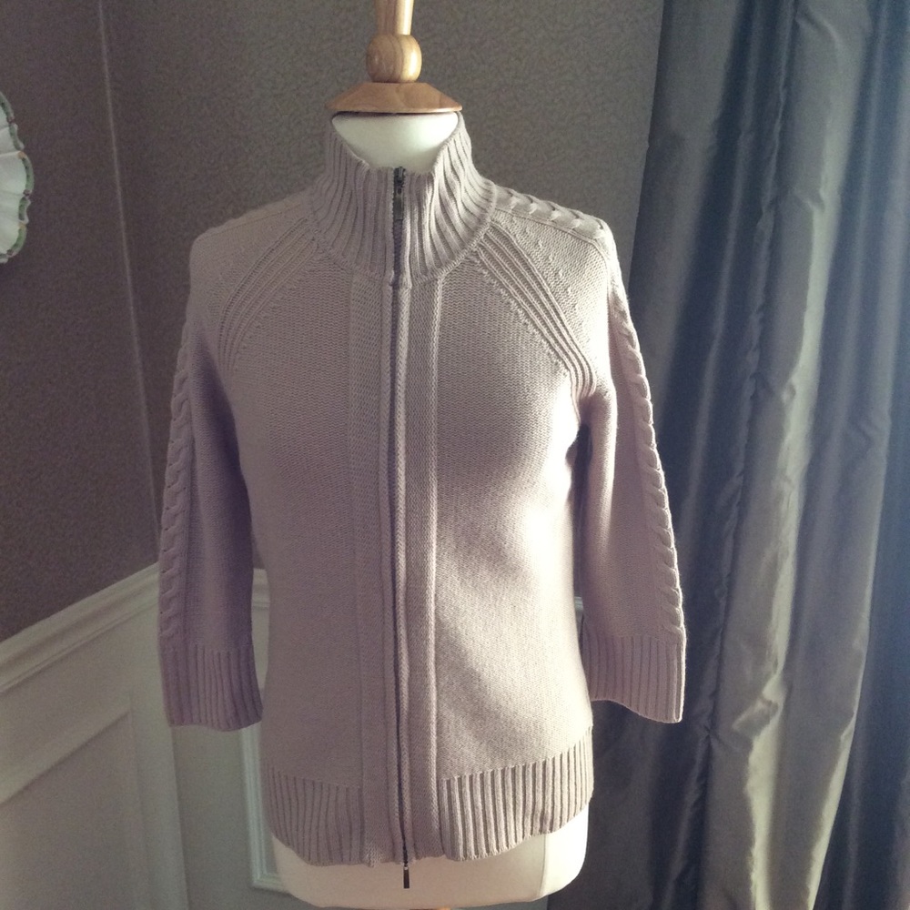Taupe Zip-Up 100% Cashmere Sweater